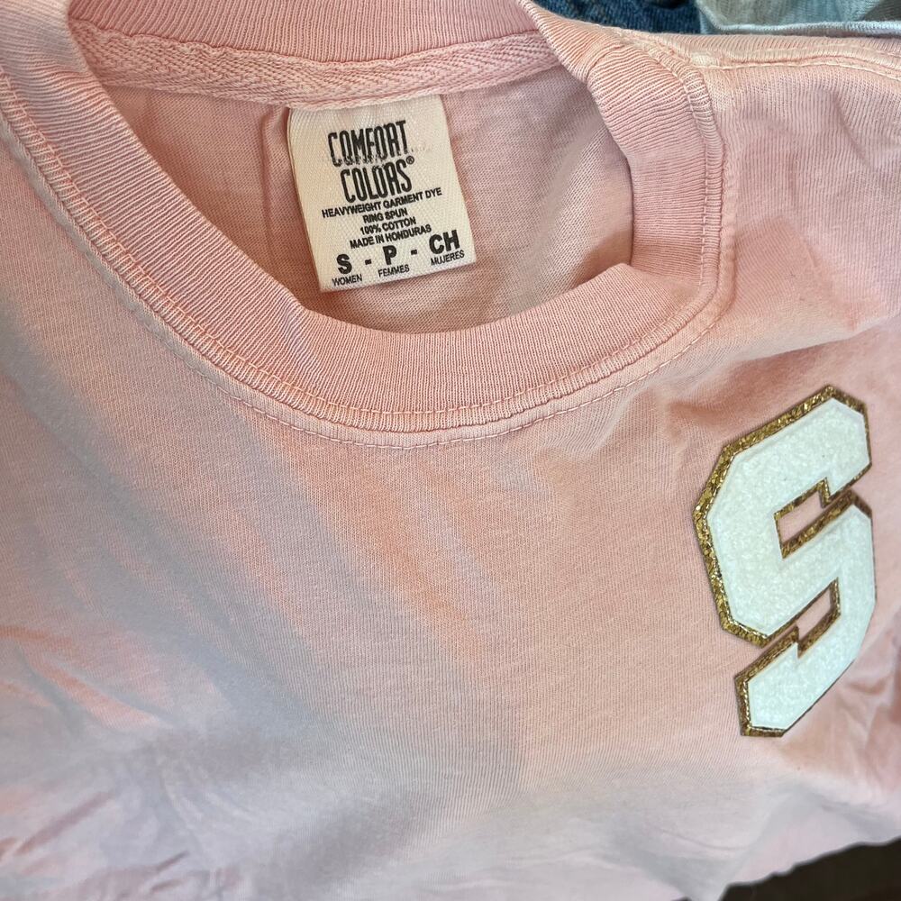 Comfort Colors Chenille Letter S blush pink cotton Tshirt Womens small NEW - Picture 6 of 6